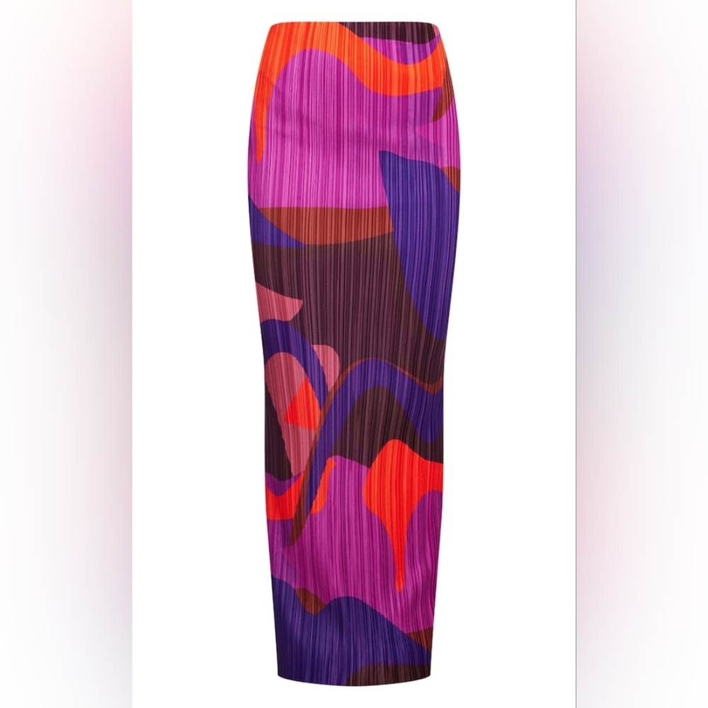 NWT PrettyLittleThing Colorful Abstract Plisse Women's Skirt